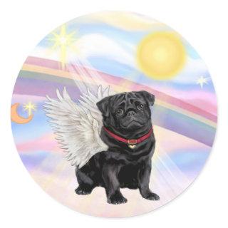 Clouds - Black Pug Angel Classic Round Sticker