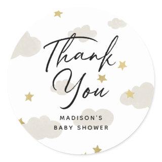Clouds Stars Gold Thank You Baby Shower Classic Round Sticker