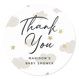 Clouds Stars Gold Thank You Baby Shower Classic Round Sticker