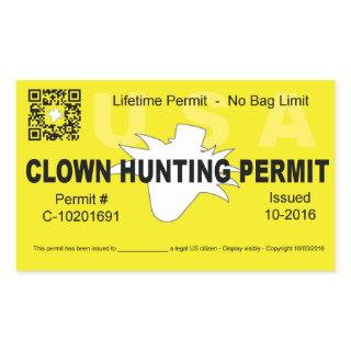 Clown Hunting Permit (4x) (Yellow) Rectangular Sticker
