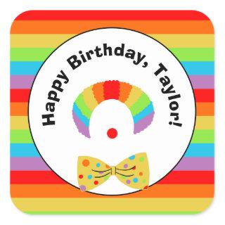 Clown with Rainbow Wig Personalized Birthday Party Square Sticker
