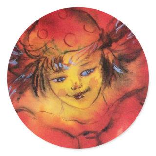 CLOWN WITH RED RIBBON CLASSIC ROUND STICKER