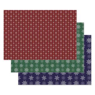 Cluster of Snowflakes on Deep Red, Green and Blue  Sheets