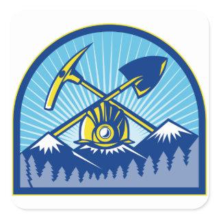 Coal Miner Hardhat Pick Ax Shovel Retro Square Sticker