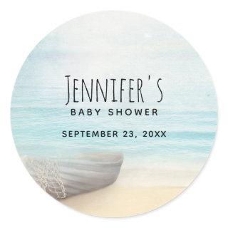 Coastal Beach Scene Nautical Baby Shower Classic Round Sticker