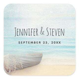 Coastal Beach Scene Wedding Save the Date Square Sticker