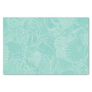 Coastal Beach Sea Shell Teal Green White Decoupage Tissue Paper