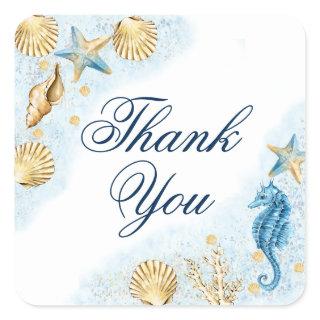 Coastal Chic | Modern Coral Reef Thank You Square Sticker