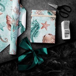 Coastal Chic | Teal and Coral Reef Pastel Pattern