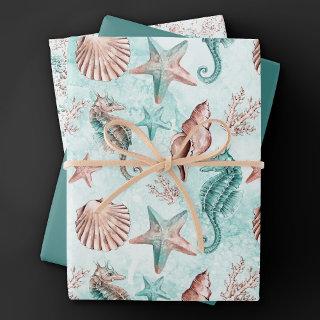 Coastal Chic | Teal and Coral Reef Pastel Pattern  Sheets
