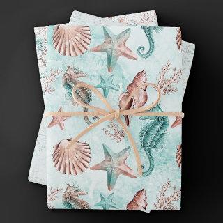 Coastal Chic | Teal and Coral Reef Pastel Pattern  Sheets