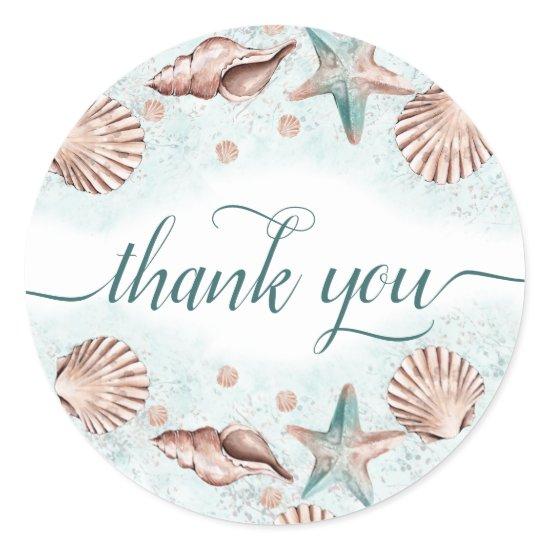 Coastal Chic | Teal Green and Coral Reef Thank You Classic Round Sticker