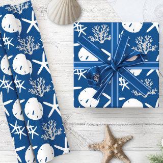 Coastal Christmas Starfish Sand Dollar Navy Blue