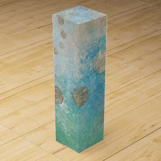 Coastal Grunge | Blue and Green Watercolor Gold Wine Box