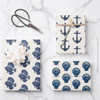 Coastal Nautical Blue Seaside Anchor Shell Fish  Sheets