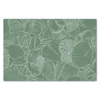 Coastal Sea Shell Beach Green White Decoupage Tissue Paper