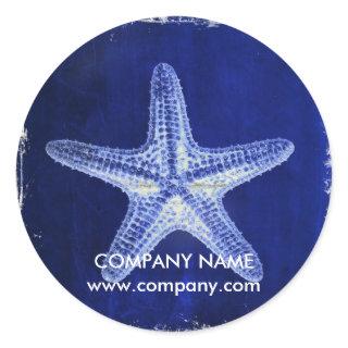 coastal whitewashed wood nautical blue starfish classic round sticker