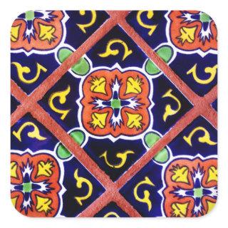 Cobalt Blue Burnt Orange Southwestern Tile Design Square Sticker