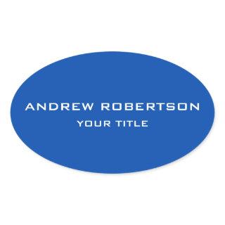 Cobalt Blue Plain Elegant Minimalist Simple Oval Sticker