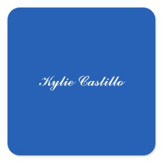 Cobalt Blue Unique Professional Calligraphy Name Square Sticker