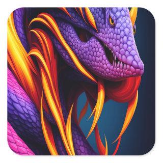 Cobra snake with vibrant orange and purple scales square sticker
