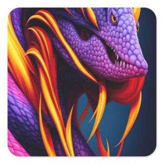 Cobra snake with vibrant orange and purple scales square sticker