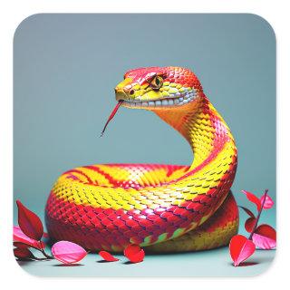 Cobra snake with vibrant red and yellow scales  square sticker