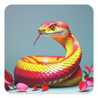 Cobra snake with vibrant red and yellow scales  square sticker