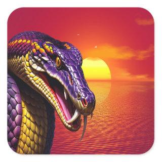 Cobra snake with vvibrant purple and yellow scales square sticker