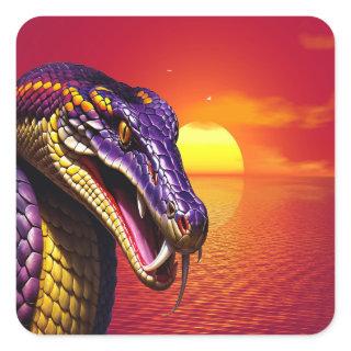 Cobra snake with vvibrant purple and yellow scales square sticker