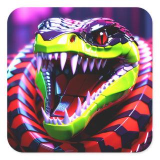 Cobra snake withlime green lips and pink eye brow square sticker