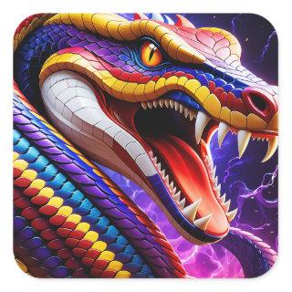 Cobra vibrant red blue and yellow scales  square sticker