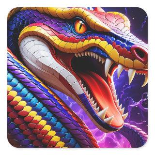 Cobra vibrant red blue and yellow scales  square sticker