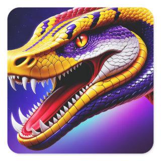 Cobra vibrant red purple white and yellow scales  square sticker