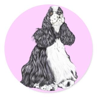 Cocker Spaniel BW Parti Classic Round Sticker