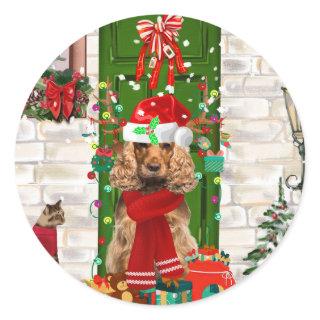 Cocker Spaniel Dog Christmas  Classic Round Sticker