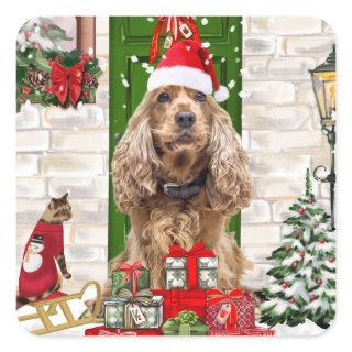 Cocker Spaniel Dog Christmas Square Sticker