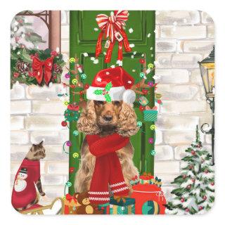 Cocker Spaniel Dog Christmas Square Sticker