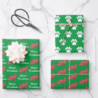 Cocker Spaniel Dog Silhouette Green Merry Woofmas  Sheets