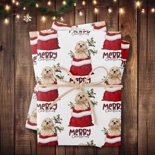 Cocker Spaniel Puppy Dog in Holiday Gift Bag  Sheets