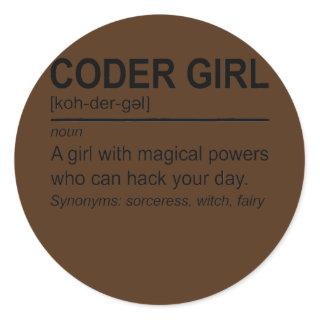 Coding Girl Definition Noun Software Developer Classic Round Sticker