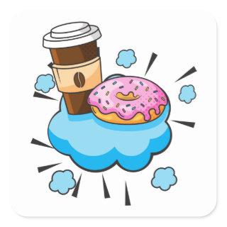 Coffee and Donut Retro Illustration Square Sticker