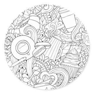 Coffee And Tea Doodle Classic Round Sticker