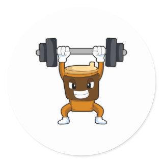 Coffee at Strength training with Barbell Classic Round Sticker