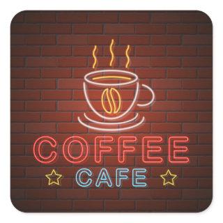 Coffee Cafe Neon Sign Square Sticker