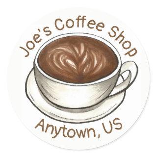 Coffee House Shop Latte Cappucino Cup Classic Round Sticker