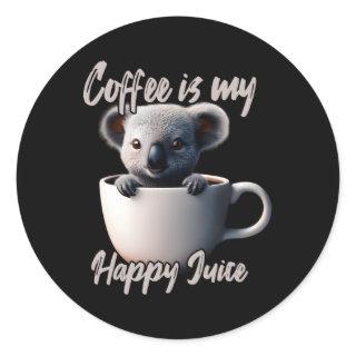 Coffee Is My Happy Juice Koala Classic Round Sticker