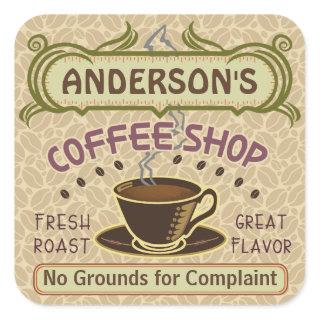 Coffee Shop with Cup Create Your Own Personalized Square Sticker