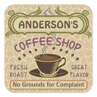 Coffee Shop with Cup Create Your Own Personalized Square Sticker