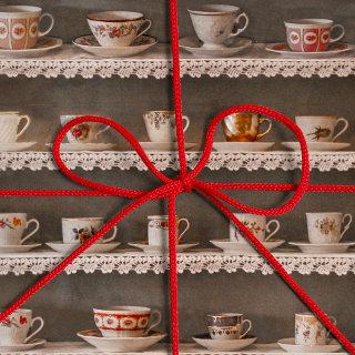 Coffee & Tea Cups On A Shelf Cute Photo Pattern